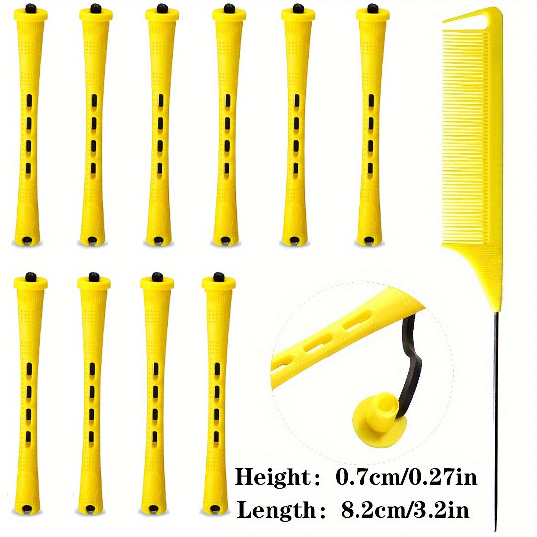 10pcs Professional Hair Perm Rods with Comb and Elastic Rubber Bands - Short Curlers for Perfect Hair Styling and Hairdressing - Renee Lane Company