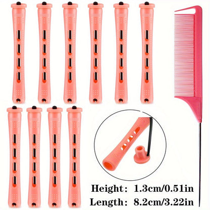 10pcs Professional Hair Perm Rods with Comb and Elastic Rubber Bands - Short Curlers for Perfect Hair Styling and Hairdressing - Renee Lane Company