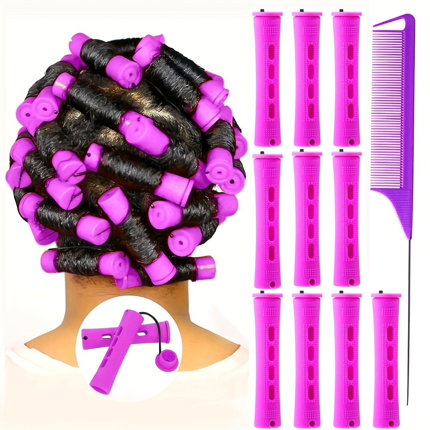 10pcs Professional Hair Perm Rods with Comb and Elastic Rubber Bands - Short Curlers for Perfect Hair Styling and Hairdressing - Renee Lane Company