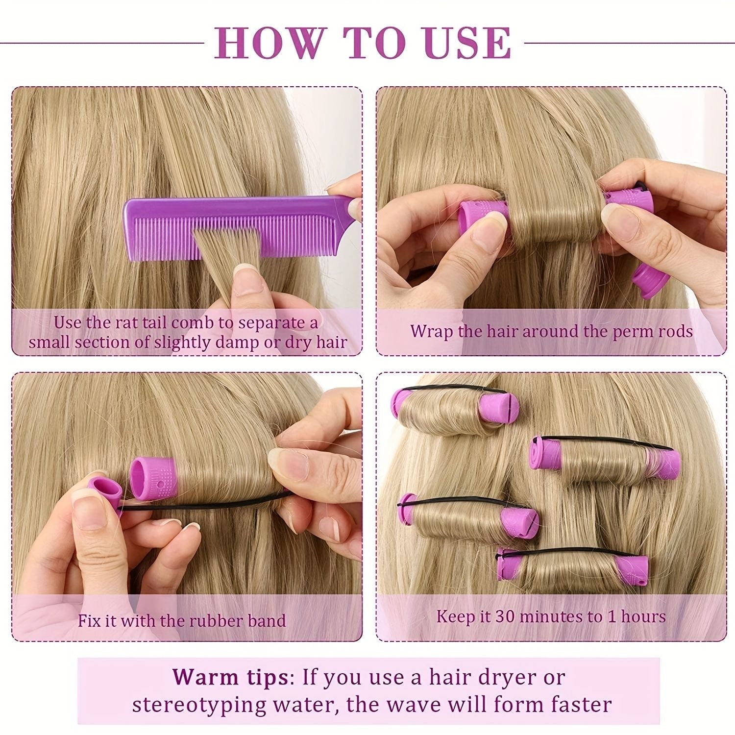 10pcs Professional Hair Perm Rods with Comb and Elastic Rubber Bands - Short Curlers for Perfect Hair Styling and Hairdressing - Renee Lane Company