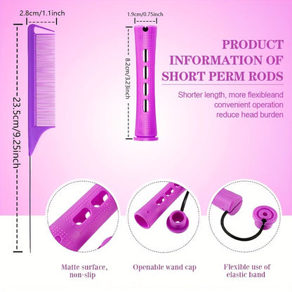 10pcs Professional Hair Perm Rods with Comb and Elastic Rubber Bands - Short Curlers for Perfect Hair Styling and Hairdressing - Renee Lane Company
