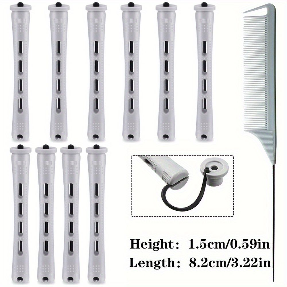 10pcs Professional Hair Perm Rods with Comb and Elastic Rubber Bands - Short Curlers for Perfect Hair Styling and Hairdressing - Renee Lane Company