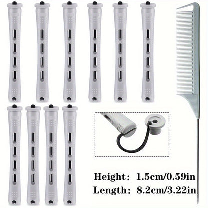 10pcs Professional Hair Perm Rods with Comb and Elastic Rubber Bands - Short Curlers for Perfect Hair Styling and Hairdressing - Renee Lane Company