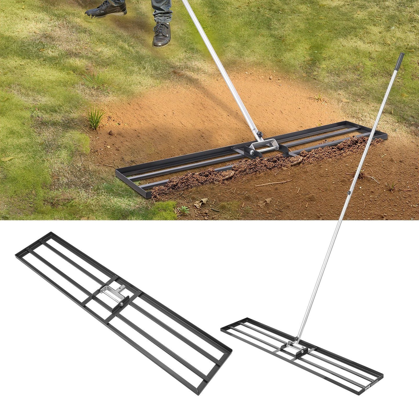 10x48in Lawn Leveling Rake Heavy Duty 83.9in Adjustable Handle for Yard & Garden - Renee Lane Company