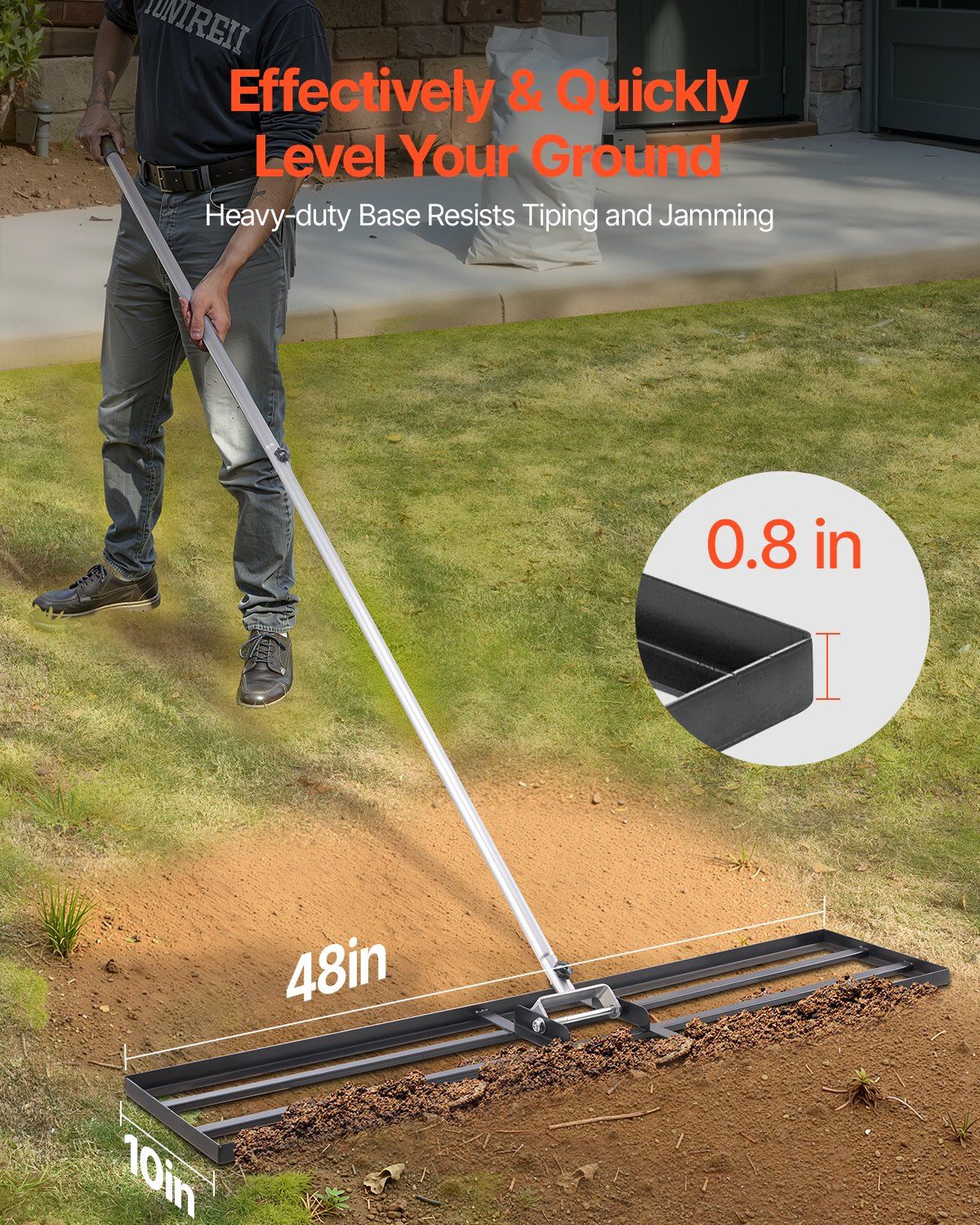 10x48in Lawn Leveling Rake Heavy Duty 83.9in Adjustable Handle for Yard & Garden - Renee Lane Company
