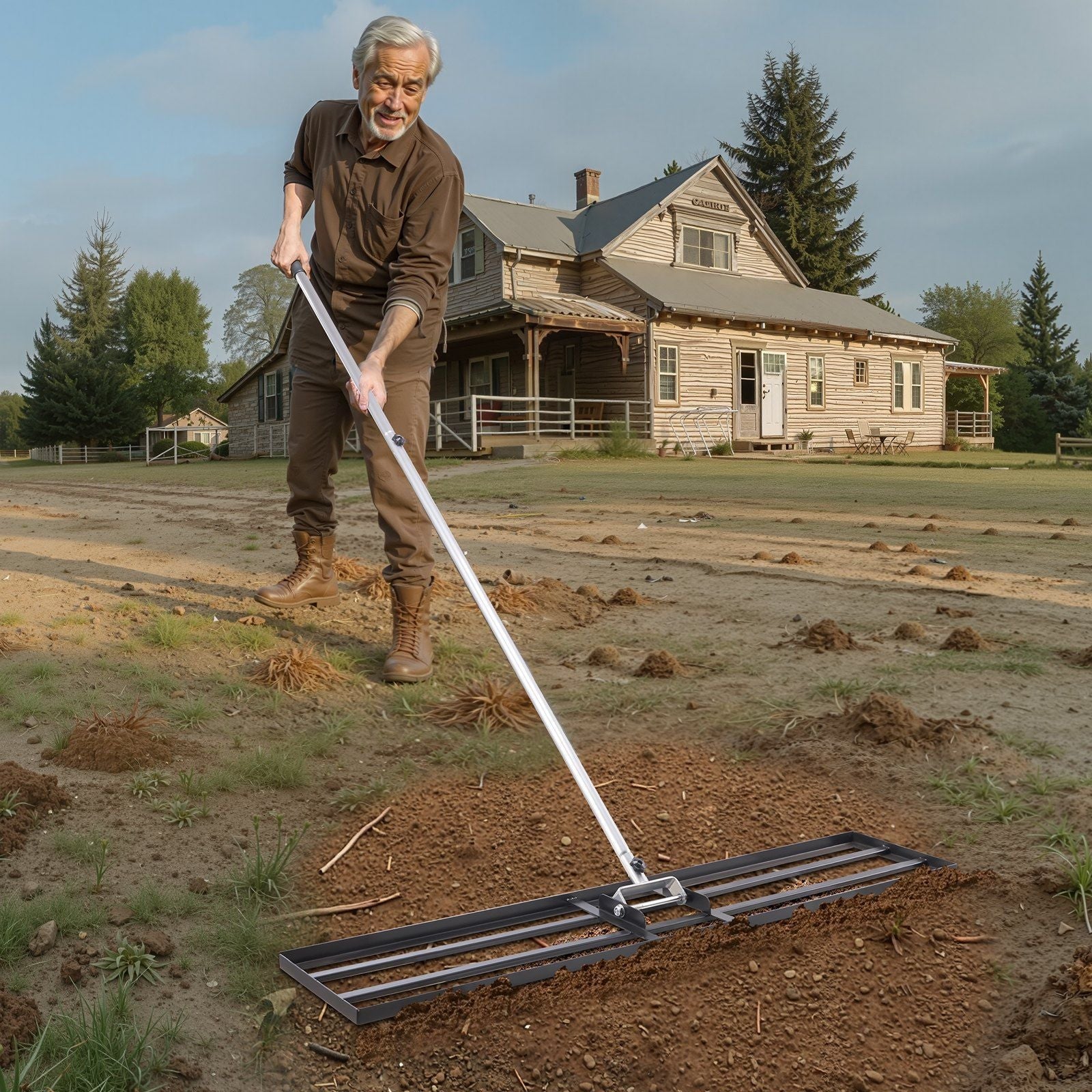 10x48in Lawn Leveling Rake Heavy Duty 83.9in Adjustable Handle for Yard & Garden - Renee Lane Company