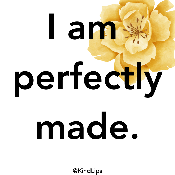 Post-it notes set with 'I am perfectly made.' text and yellow flower