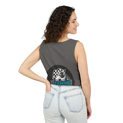 Fleming Racing tank top in dark gray with back race logo circle graphic
