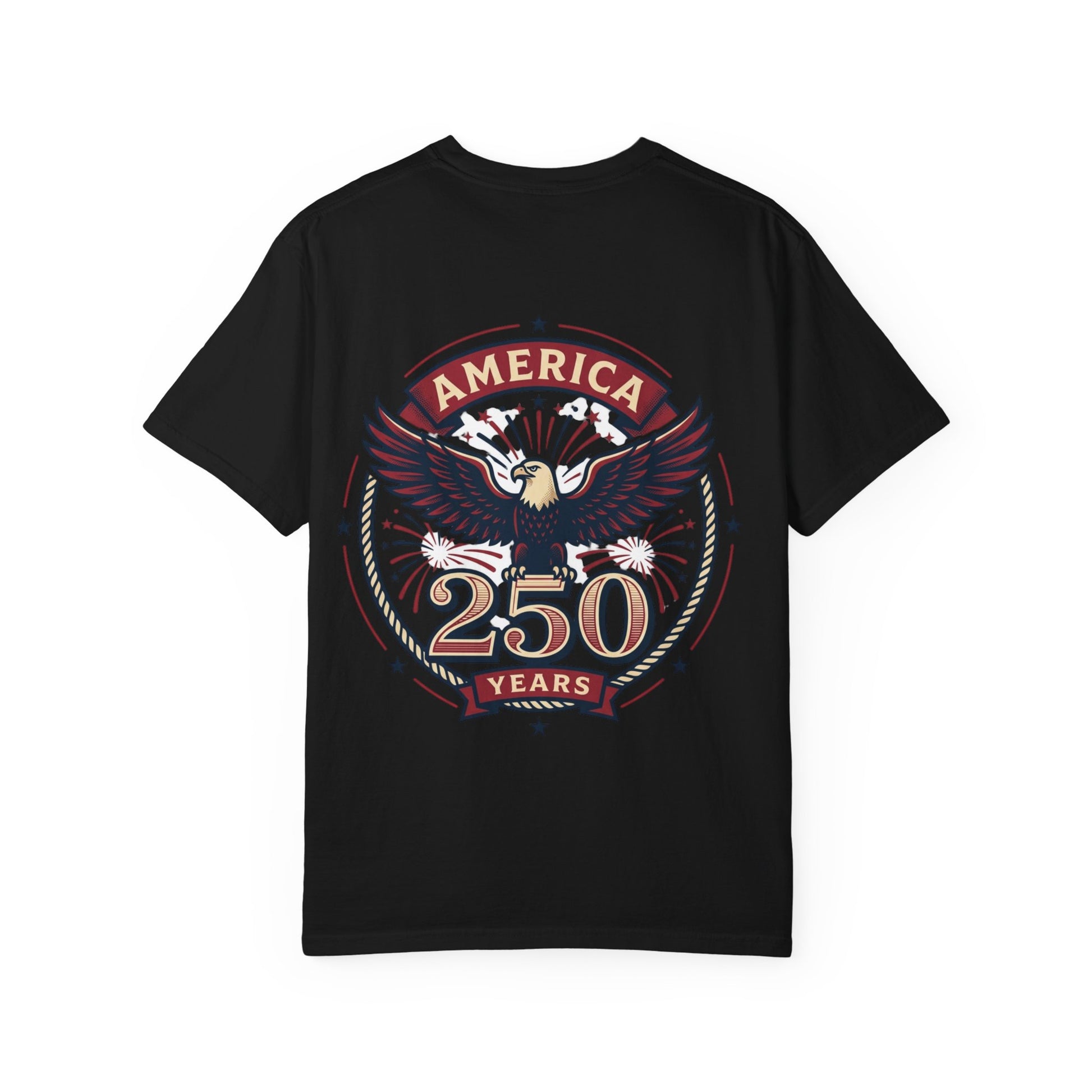 Unisex T-shirt, black, America 250 years eagle badge logo graphic on front