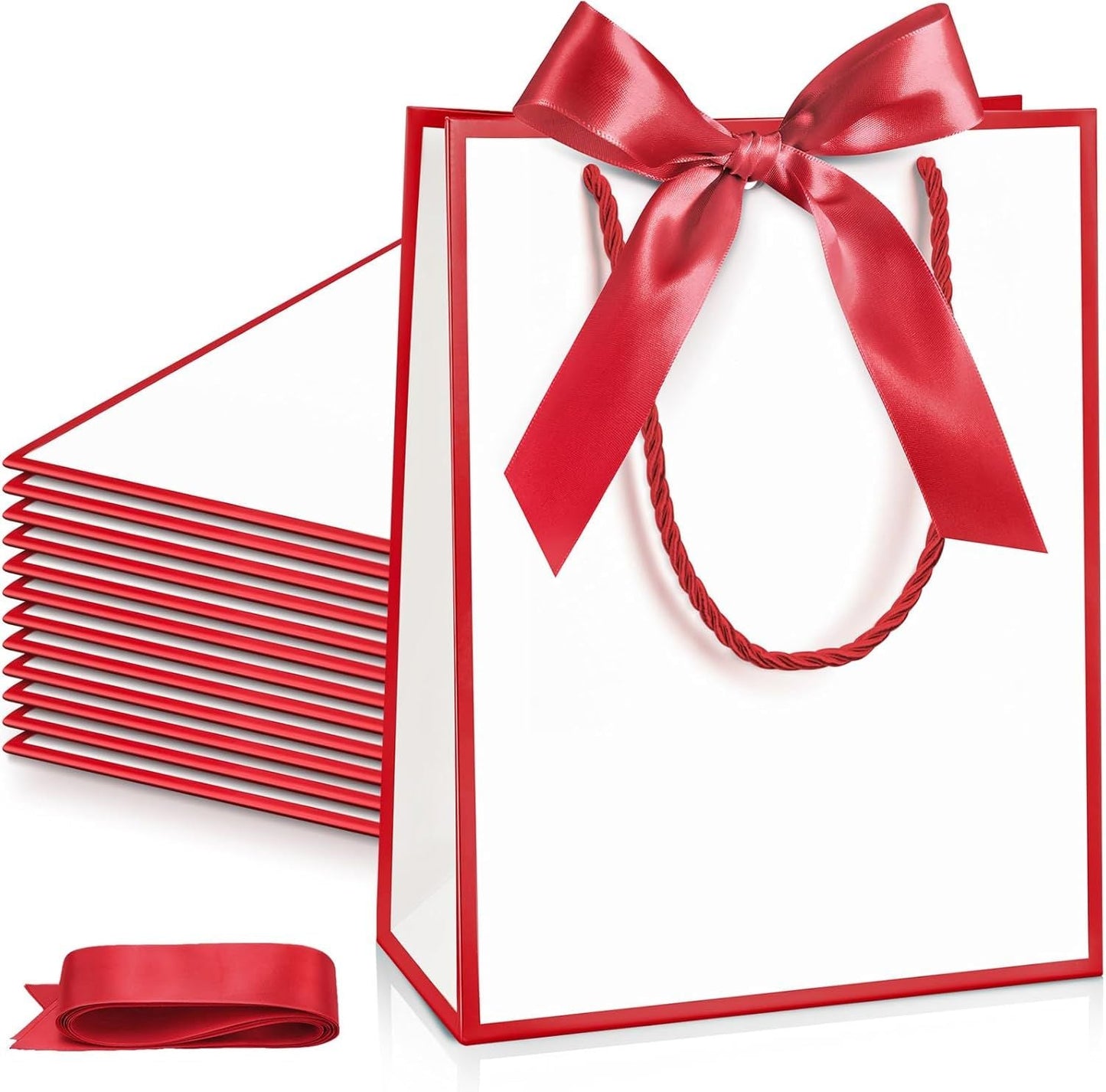 12/24 Pack Paper Gift Bags with Handle 9x7x3.15'' Thank You Gift Bags with Bow Ribbon for Holiday Valentines Wedding Bridal Baby Shower Birthday Party - Renee Lane Company