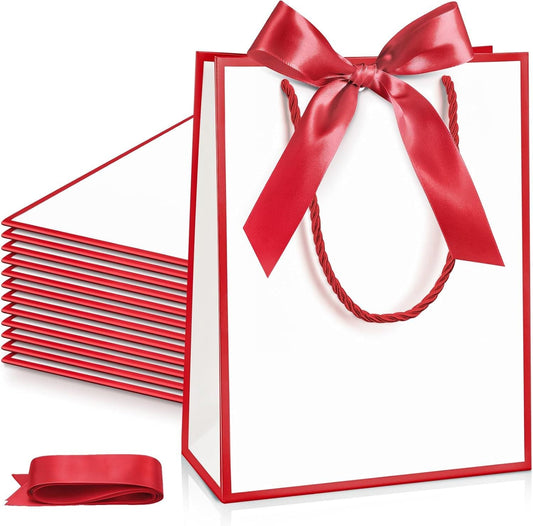 12/24 Pack Paper Gift Bags with Handle 9x7x3.15'' Thank You Gift Bags with Bow Ribbon for Holiday Valentines Wedding Bridal Baby Shower Birthday Party - Renee Lane Company
