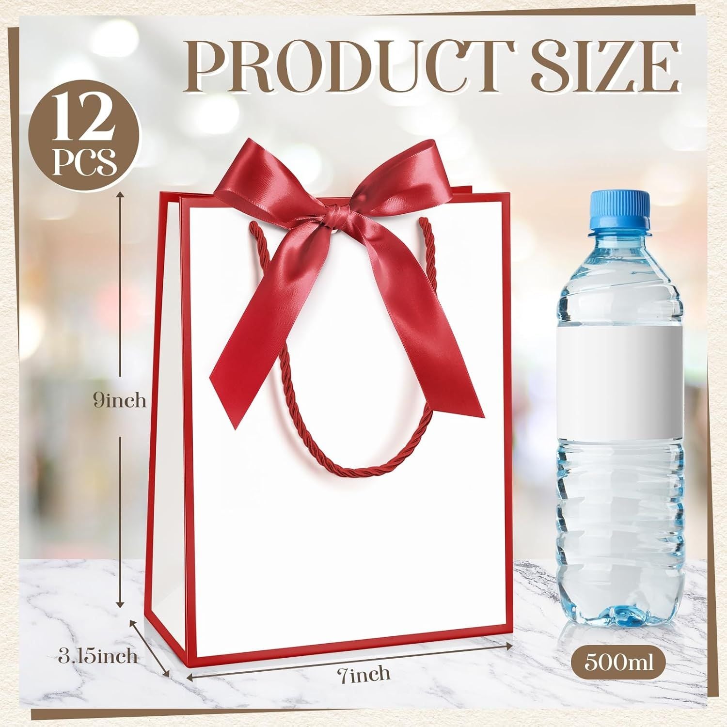 12/24 Pack Paper Gift Bags with Handle 9x7x3.15'' Thank You Gift Bags with Bow Ribbon for Holiday Valentines Wedding Bridal Baby Shower Birthday Party - Renee Lane Company