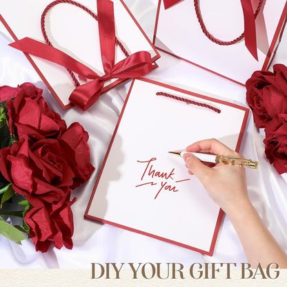 12/24 Pack Paper Gift Bags with Handle 9x7x3.15'' Thank You Gift Bags with Bow Ribbon for Holiday Valentines Wedding Bridal Baby Shower Birthday Party - Renee Lane Company