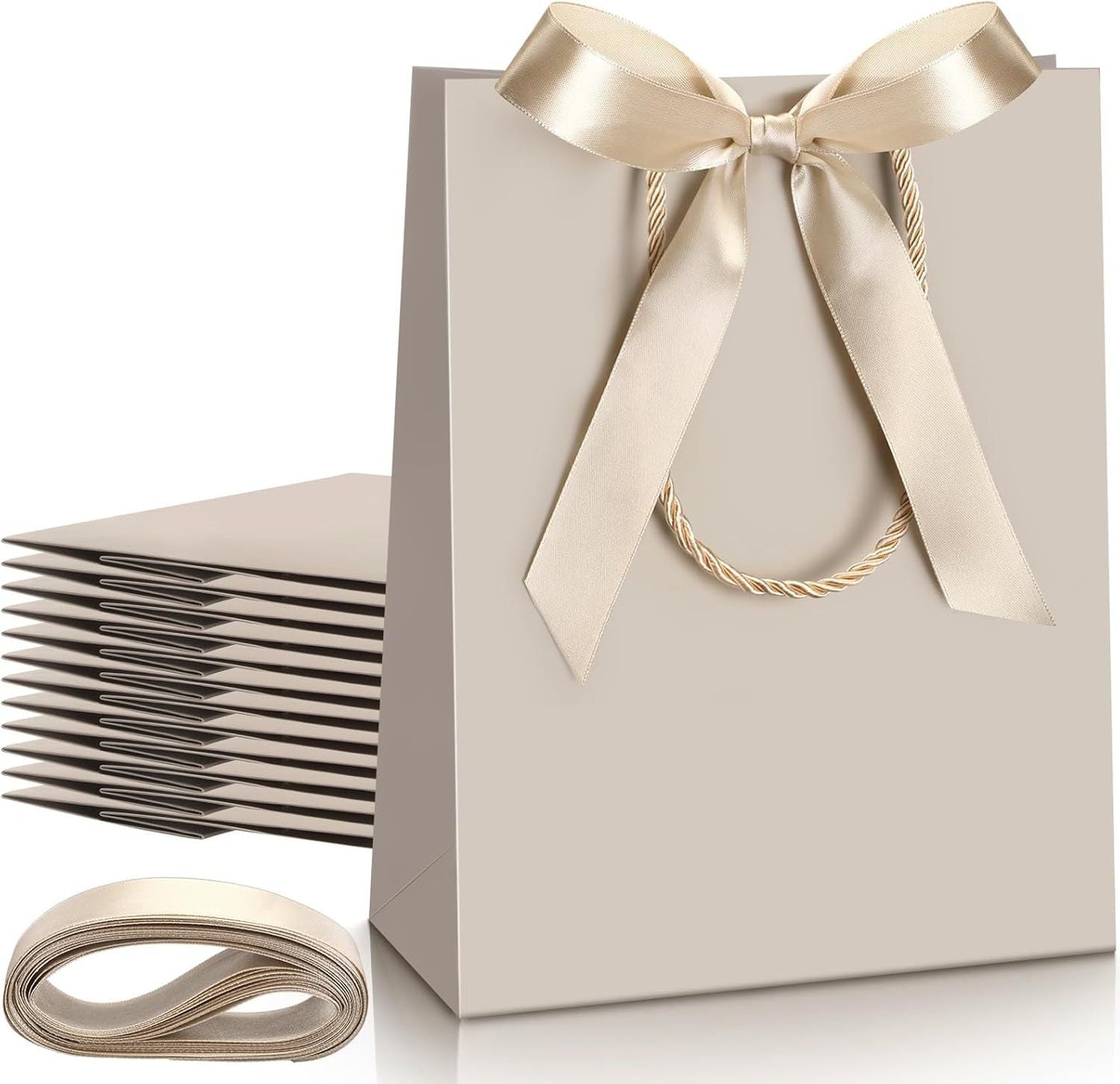 12/24 Pack Paper Gift Bags with Handle 9x7x3.15'' Thank You Gift Bags with Bow Ribbon for Holiday Valentines Wedding Bridal Baby Shower Birthday Party - Renee Lane Company