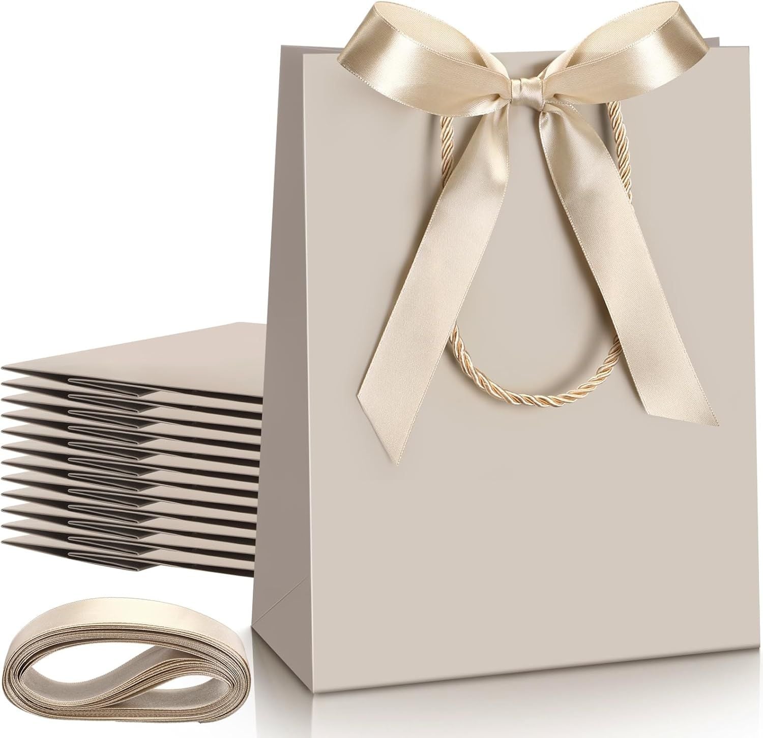 12/24 Pack Paper Gift Bags with Handle 9x7x3.15'' Thank You Gift Bags with Bow Ribbon for Holiday Valentines Wedding Bridal Baby Shower Birthday Party - Renee Lane Company