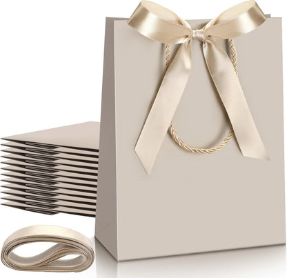 12/24 Pack Paper Gift Bags with Handle 9x7x3.15'' Thank You Gift Bags with Bow Ribbon for Holiday Valentines Wedding Bridal Baby Shower Birthday Party - Renee Lane Company