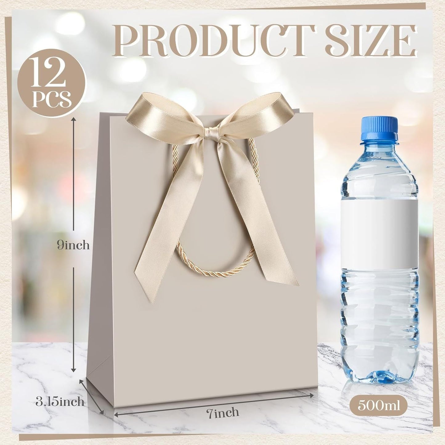 12/24 Pack Paper Gift Bags with Handle 9x7x3.15'' Thank You Gift Bags with Bow Ribbon for Holiday Valentines Wedding Bridal Baby Shower Birthday Party - Renee Lane Company