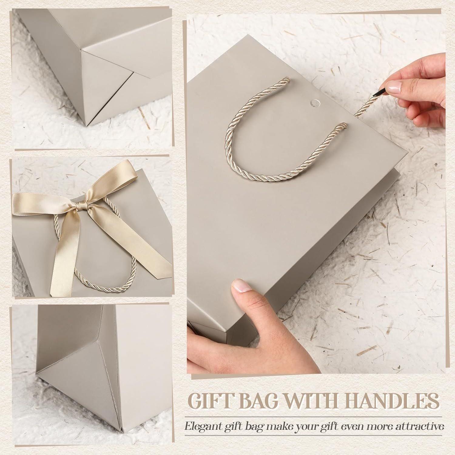 12/24 Pack Paper Gift Bags with Handle 9x7x3.15'' Thank You Gift Bags with Bow Ribbon for Holiday Valentines Wedding Bridal Baby Shower Birthday Party - Renee Lane Company