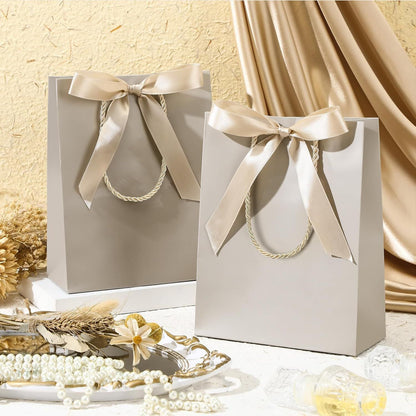 12/24 Pack Paper Gift Bags with Handle 9x7x3.15'' Thank You Gift Bags with Bow Ribbon for Holiday Valentines Wedding Bridal Baby Shower Birthday Party - Renee Lane Company