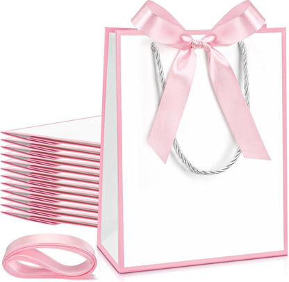 12/24 Pack Paper Gift Bags with Handle 9x7x3.15'' Thank You Gift Bags with Bow Ribbon for Holiday Valentines Wedding Bridal Baby Shower Birthday Party - Renee Lane Company