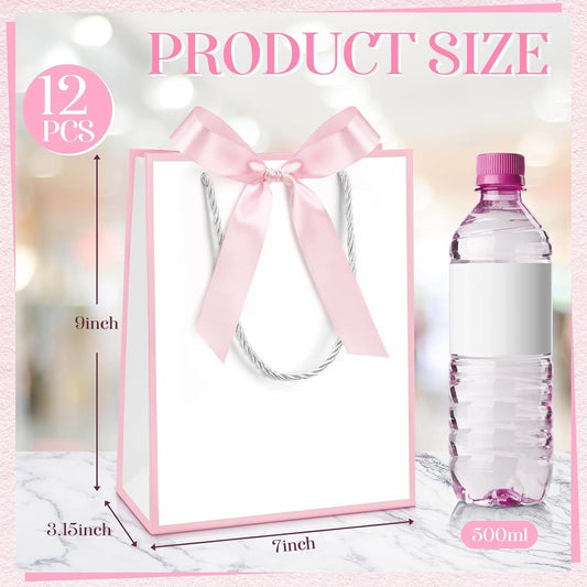 12/24 Pack Paper Gift Bags with Handle 9x7x3.15'' Thank You Gift Bags with Bow Ribbon for Holiday Valentines Wedding Bridal Baby Shower Birthday Party - Renee Lane Company