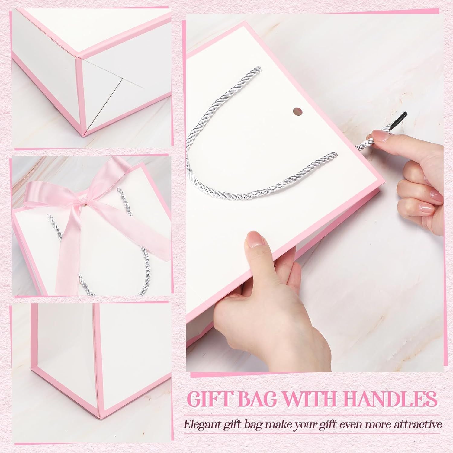 12/24 Pack Paper Gift Bags with Handle 9x7x3.15'' Thank You Gift Bags with Bow Ribbon for Holiday Valentines Wedding Bridal Baby Shower Birthday Party - Renee Lane Company