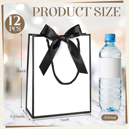 12/24 Pack Paper Gift Bags with Handle 9x7x3.15'' Thank You Gift Bags with Bow Ribbon for Holiday Valentines Wedding Bridal Baby Shower Birthday Party - Renee Lane Company