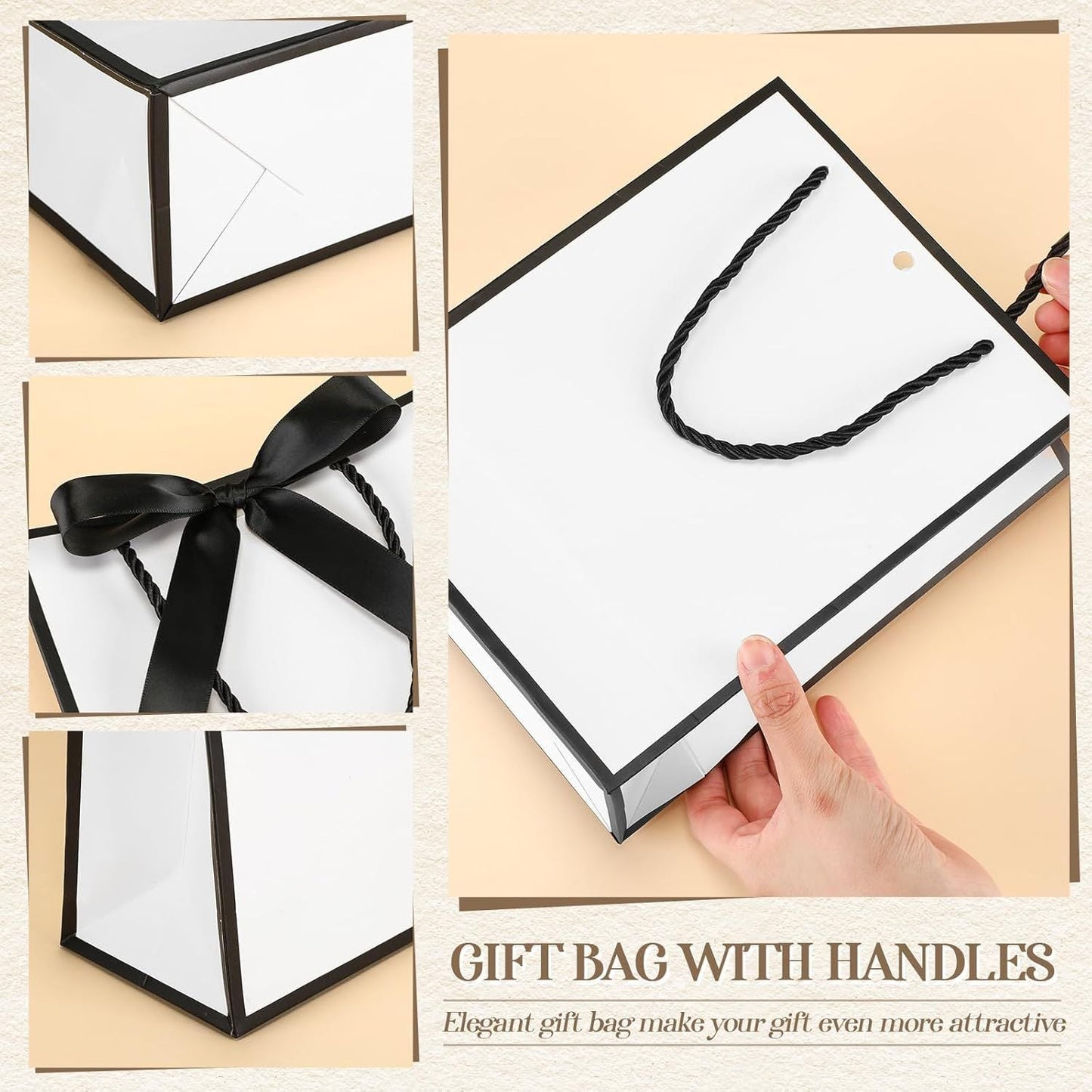 12/24 Pack Paper Gift Bags with Handle 9x7x3.15'' Thank You Gift Bags with Bow Ribbon for Holiday Valentines Wedding Bridal Baby Shower Birthday Party - Renee Lane Company