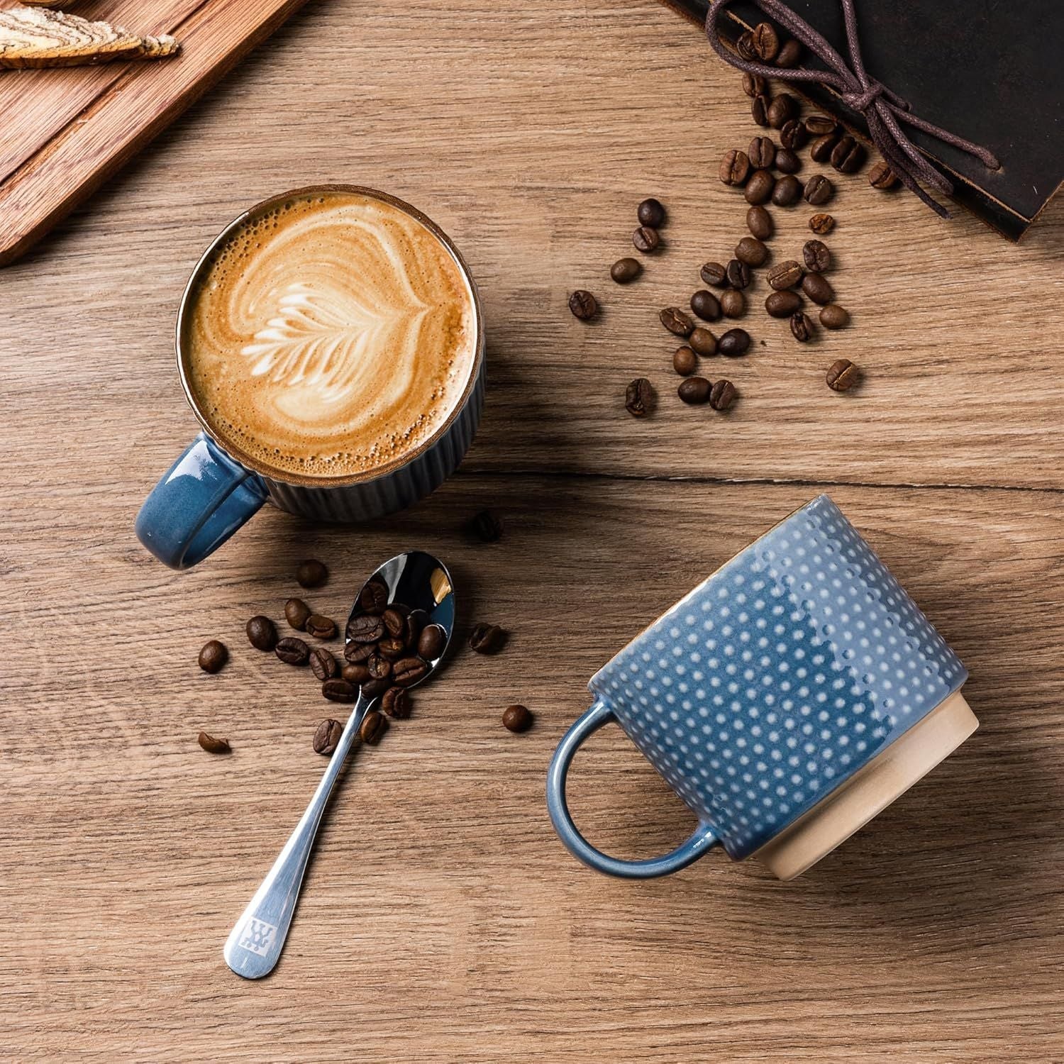 12 OZ Stackable Coffee Mugs, Ceramic Coffee Mugs with Texture Patterns for Man,Woman,Dad,Mom, Modern Coffee Cups Set of 4 for Latte/Cappuccino/Cocoa. Dishwasher&Microwave Safe - Renee Lane Company