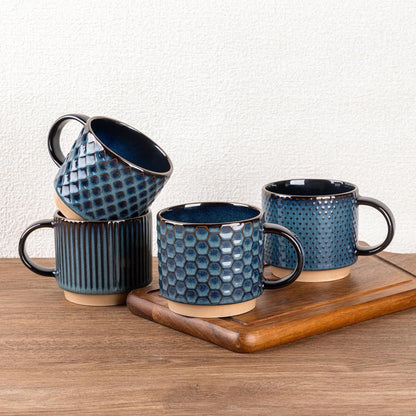 12 OZ Stackable Coffee Mugs, Ceramic Coffee Mugs with Texture Patterns for Man,Woman,Dad,Mom, Modern Coffee Mugs Set of 4 for Latte/Cappuccino/Cocoa. Dishwasher&Microwave Safe - Renee Lane Company
