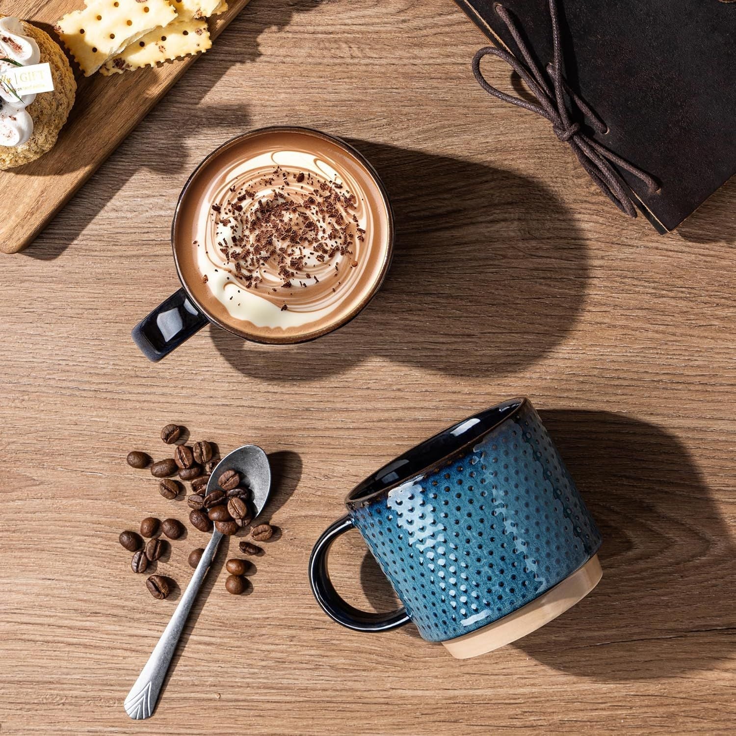 12 OZ Stackable Coffee Mugs, Ceramic Coffee Mugs with Texture Patterns for Man,Woman,Dad,Mom, Modern Coffee Mugs Set of 4 for Latte/Cappuccino/Cocoa. Dishwasher&Microwave Safe - Renee Lane Company