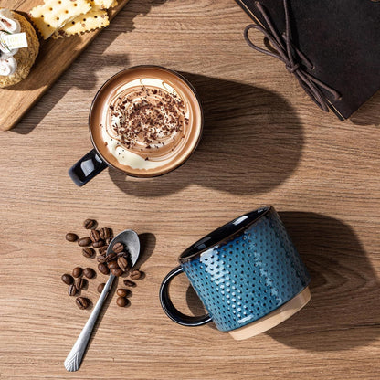 12 OZ Stackable Coffee Mugs, Ceramic Coffee Mugs with Texture Patterns for Man,Woman,Dad,Mom, Modern Coffee Mugs Set of 4 for Latte/Cappuccino/Cocoa. Dishwasher&Microwave Safe - Renee Lane Company