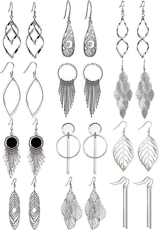 12 Pairs Drop Dangle Earrings boho Fashion Jewelry Vintage Statement Boho Bohemian Earrings Set for Women Girls - Renee Lane Company