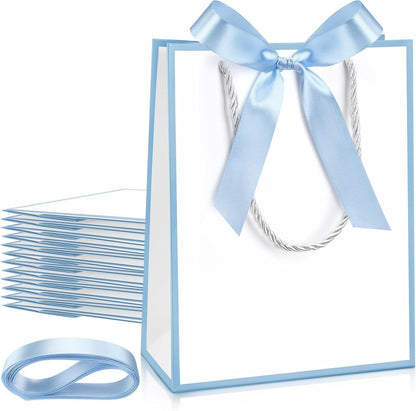 12 Pcs Paper Gift Bags with Handle 9x7x3.15'' Thank You Gift Bags with Bow Ribbon for Holiday Valentines Wedding Bridal Baby Shower Birthday Party - Renee Lane Company