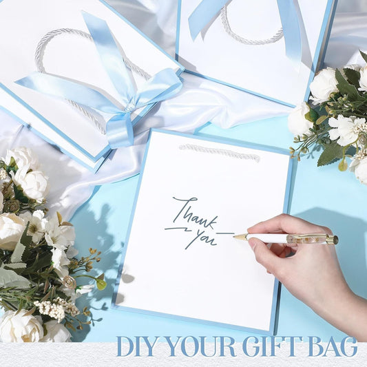 12 Pcs Paper Gift Bags with Handle 9x7x3.15'' Thank You Gift Bags with Bow Ribbon for Holiday Valentines Wedding Bridal Baby Shower Birthday Party - Renee Lane Company