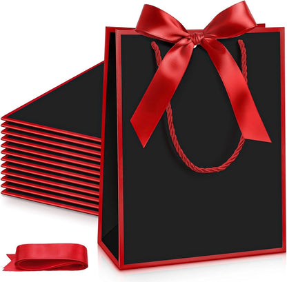 12 Pcs Paper Gift Bags with Handle 9x7x3.15'' Thank You Gift Bags with Bow Ribbon for Holiday Valentines Wedding Bridal Baby Shower Birthday Party - Renee Lane Company