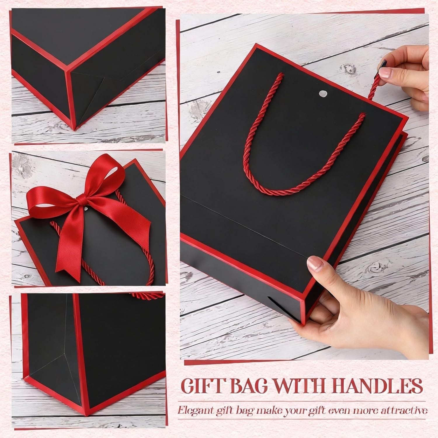 12 Pcs Paper Gift Bags with Handle 9x7x3.15'' Thank You Gift Bags with Bow Ribbon for Holiday Valentines Wedding Bridal Baby Shower Birthday Party - Renee Lane Company