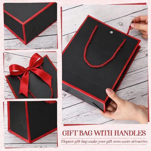12 Pcs Paper Gift Bags with Handle 9x7x3.15'' Thank You Gift Bags with Bow Ribbon for Holiday Valentines Wedding Bridal Baby Shower Birthday Party - Renee Lane Company