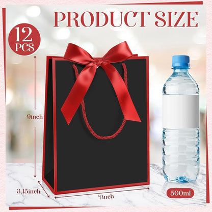 12 Pcs Paper Gift Bags with Handle 9x7x3.15'' Thank You Gift Bags with Bow Ribbon for Holiday Valentines Wedding Bridal Baby Shower Birthday Party - Renee Lane Company