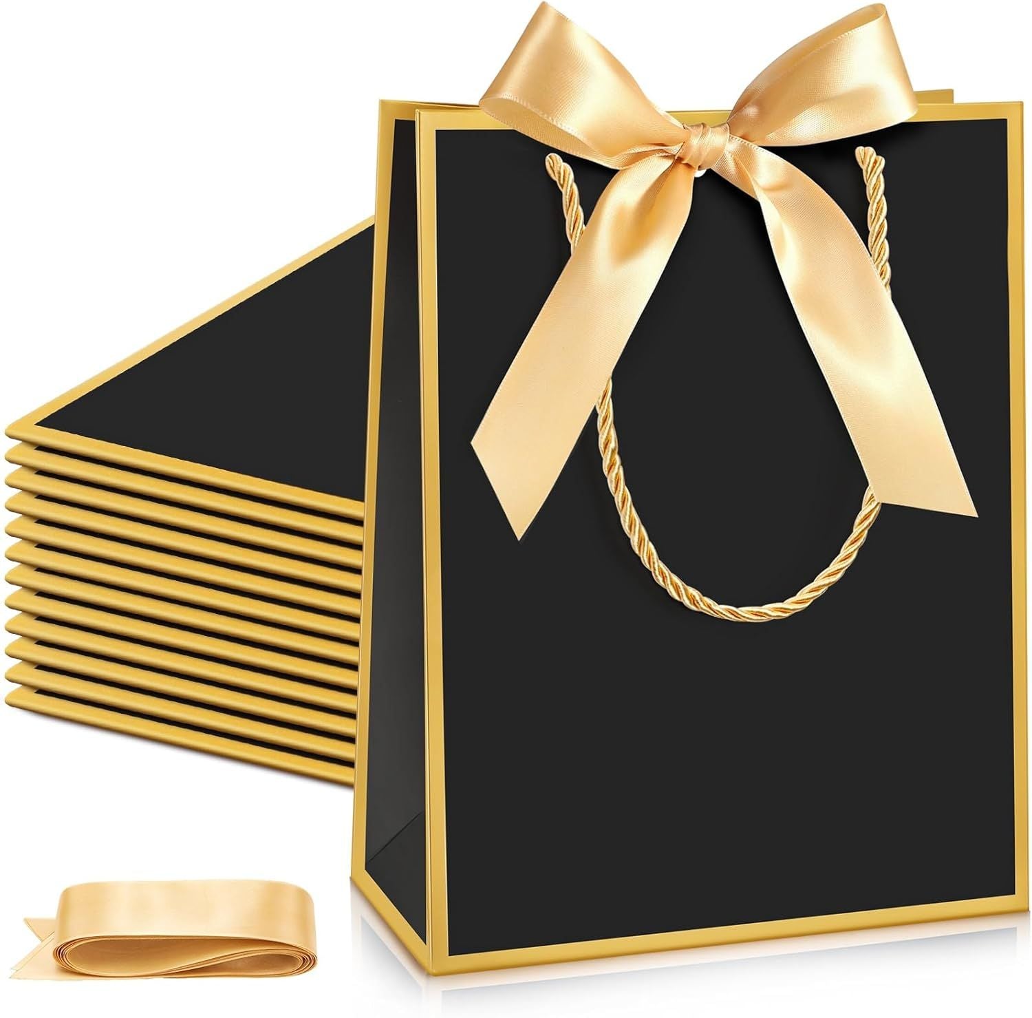 12 Pcs Paper Gift Bags with Handle 9x7x3.15'' Thank You Gift Bags with Bow Ribbon for Holiday Valentines Wedding Bridal Baby Shower Birthday Party - Renee Lane Company
