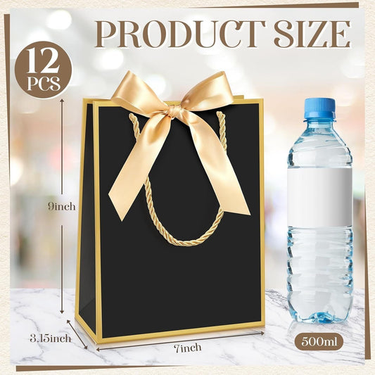12 Pcs Paper Gift Bags with Handle 9x7x3.15'' Thank You Gift Bags with Bow Ribbon for Holiday Valentines Wedding Bridal Baby Shower Birthday Party - Renee Lane Company