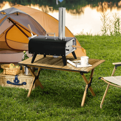 12-inch Automatic Rotating Pizza Oven with Built-in Thermometer-Portable Wood-Fired Pizza Oven, Outdoor Kitchen Authentic Stone-Baked Pizza, Independent Carbon Grill, Wheel-equipped Pizza - Renee Lane Company