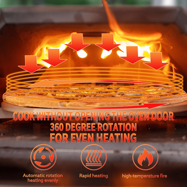 12-inch Automatic Rotating Pizza Oven with Built-in Thermometer-Portable Wood-Fired Pizza Oven, Outdoor Kitchen Authentic Stone-Baked Pizza, Independent Carbon Grill, Wheel-equipped Pizza - Renee Lane Company