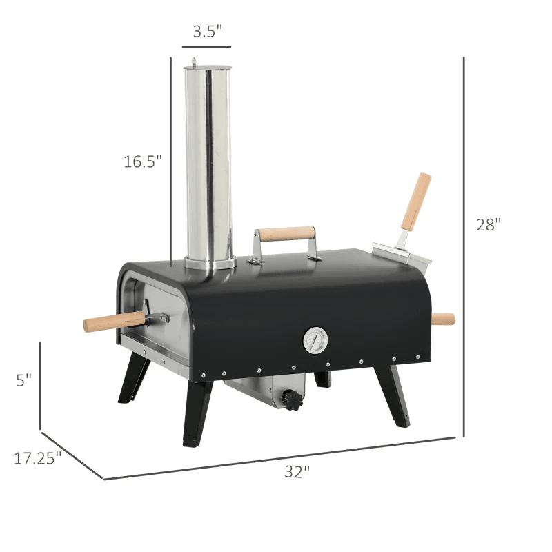 12-inch Automatic Rotating Pizza Oven with Built-in Thermometer-Portable Wood-Fired Pizza Oven, Outdoor Kitchen Authentic Stone-Baked Pizza, Independent Carbon Grill, Wheel-equipped Pizza - Renee Lane Company