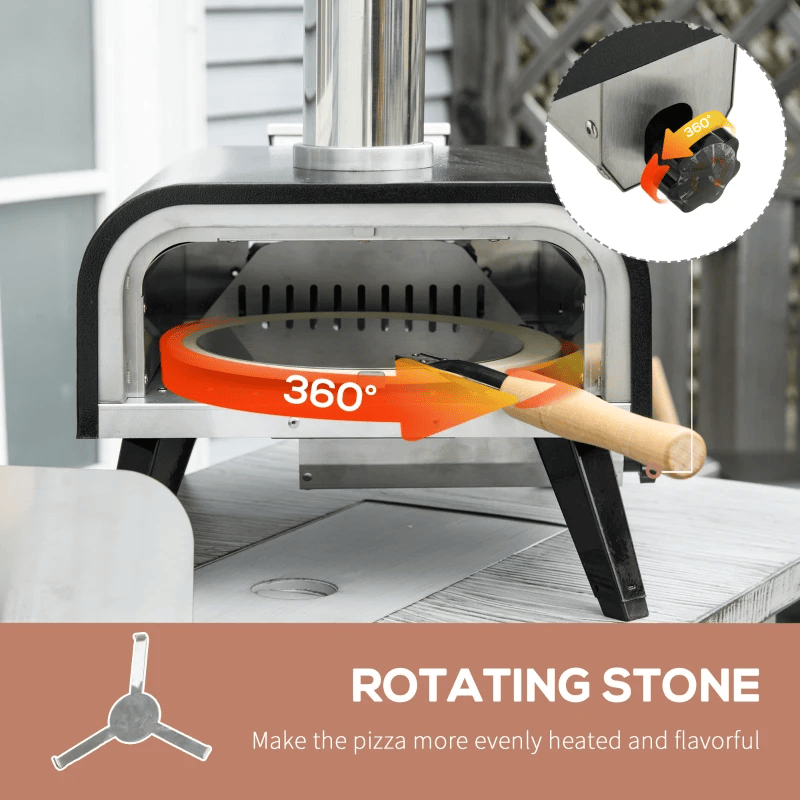 12-inch Automatic Rotating Pizza Oven with Built-in Thermometer-Portable Wood-Fired Pizza Oven, Outdoor Kitchen Authentic Stone-Baked Pizza, Independent Carbon Grill, Wheel-equipped Pizza - Renee Lane Company