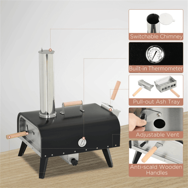 12-inch Automatic Rotating Pizza Oven with Built-in Thermometer-Portable Wood-Fired Pizza Oven, Outdoor Kitchen Authentic Stone-Baked Pizza, Independent Carbon Grill, Wheel-equipped Pizza - Renee Lane Company