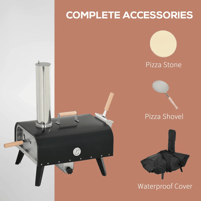12-inch Automatic Rotating Pizza Oven with Built-in Thermometer-Portable Wood-Fired Pizza Oven, Outdoor Kitchen Authentic Stone-Baked Pizza, Independent Carbon Grill, Wheel-equipped Pizza - Renee Lane Company
