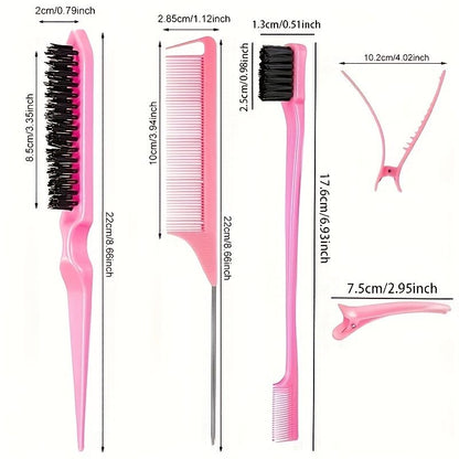 12 pieces Salon-Grade Nylon Teasing Brush Set with Double-Sided Design and Duckbill Clips for Smooth and Controlled Hair Styling - Renee Lane Company