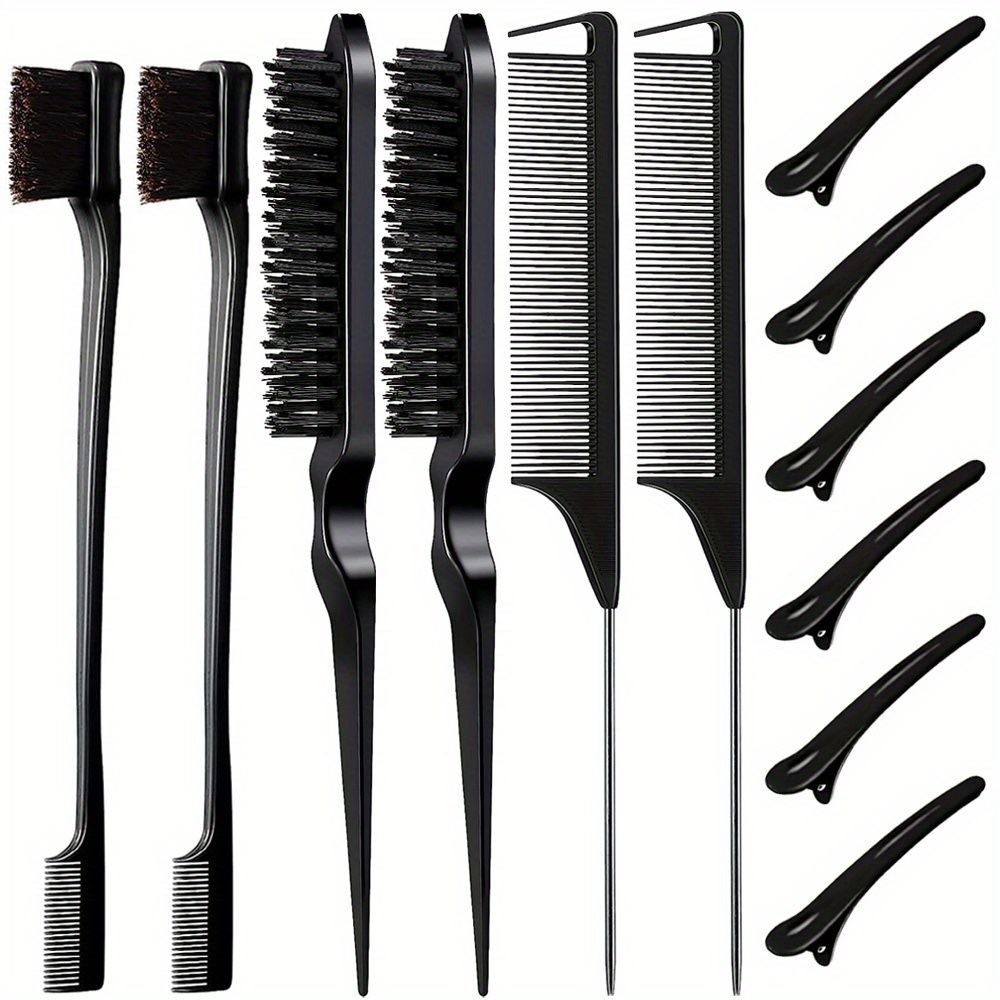12 pieces Salon-Grade Nylon Teasing Brush Set with Double-Sided Design and Duckbill Clips for Smooth and Controlled Hair Styling - Renee Lane Company