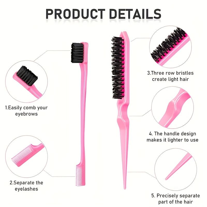 12 pieces Salon-Grade Nylon Teasing Brush Set with Double-Sided Design and Duckbill Clips for Smooth and Controlled Hair Styling - Renee Lane Company